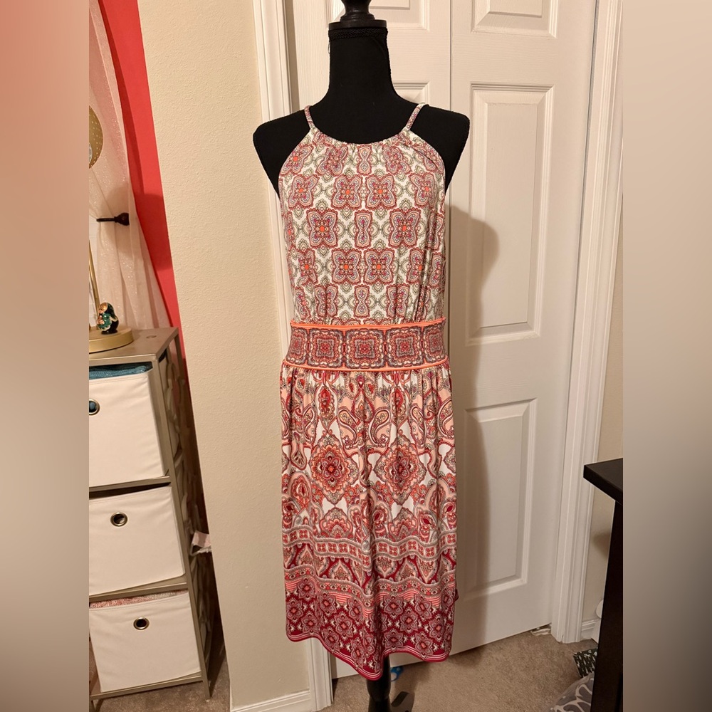 Pink Paisley Patterned Halter Dress Silky & Stretchy size L